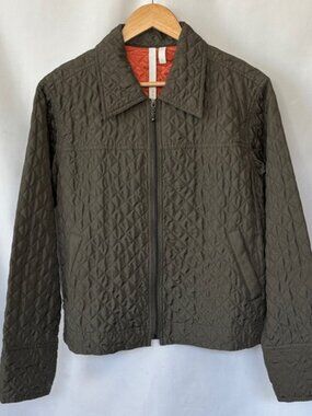 Debra de Roo 100% Silk Quilted Jacket Olive Green Size Medium Y2K Vintage
